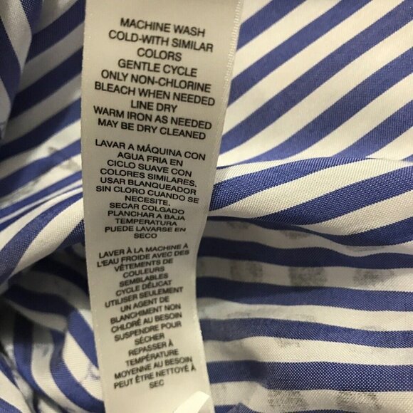 CHICO’S White Blue Striped Conversational Rayon Hi Lo Shirt Tunic Top - Picture 9 of 9